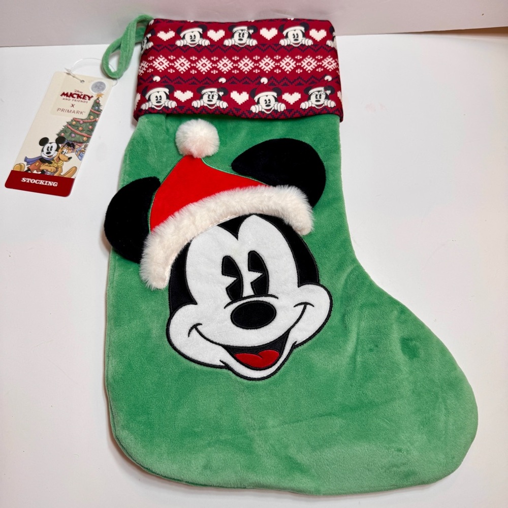 NWT Disney Mickey Mouse fuzzy green Christmas stocking from Primark